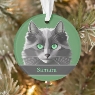 Graue Katze mit Jade Green Eyes auf der Vorderseit Ornament