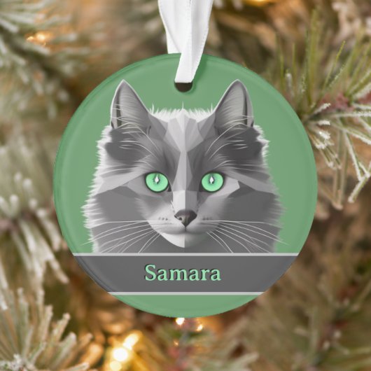 Graue Katze mit Jade Green Eyes auf der Vorderseit Ornament (Baum)