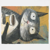 Graue Katze mit Kaffee auf Ocker Fleecedecke (Vorderseite (Horizontal))
