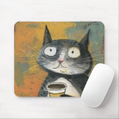 Graue Katze mit Kaffee auf Ocker Mousepad (Mit Mouse)