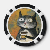 Graue Katze mit Kaffee auf Ocker Pokerchips (Rückseite)