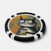 Graue Katze mit Kaffee auf Ocker Pokerchips (Einzeln)