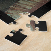 Graue Katze mit Kaffee auf Ocker Puzzle (Seite)