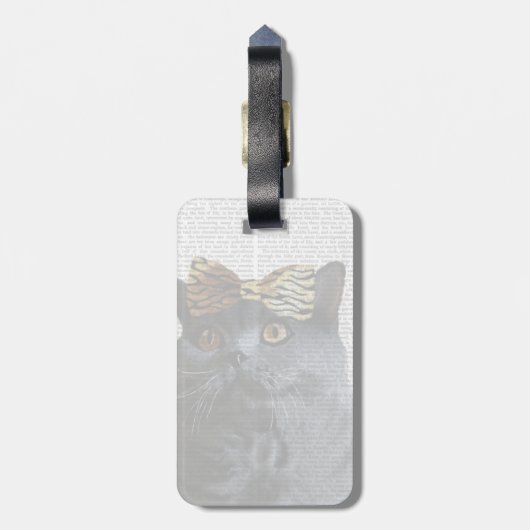 Graue Katze mit Leopard-Bogen Gepäckanhänger (Rückseite vertikal)