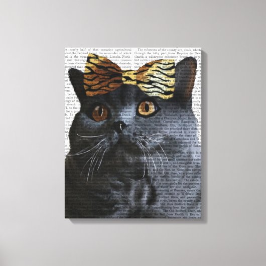Graue Katze mit Leopard Bow Leinwanddruck (Vorderseite)