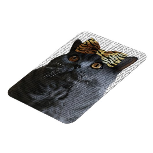 Graue Katze mit Leopard Bow Magnet (Linke Seite)