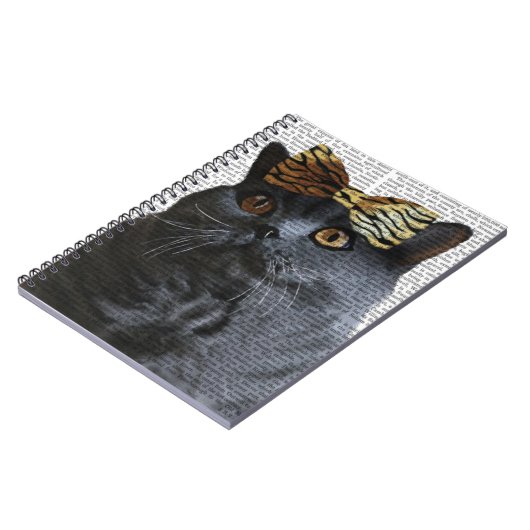 Graue Katze mit Leopard Bow Notizblock (Linke Seite)