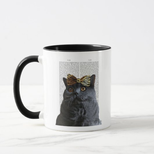 Graue Katze mit Leopard Bow Tasse (Links)