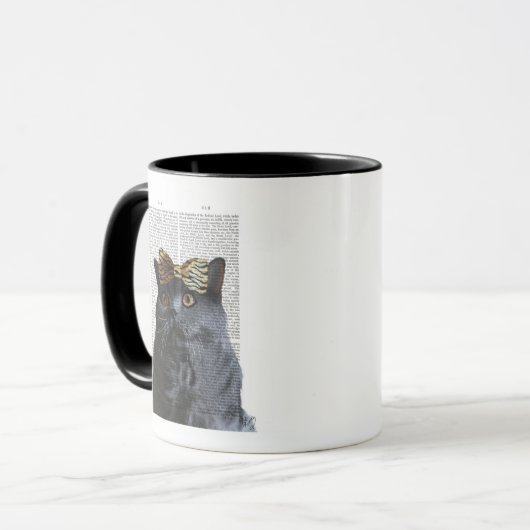 Graue Katze mit Leopard Bow Tasse (Vorderseite Links)