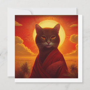 Graue Katze mit modischem Gewand in einer Sonnenun Einladung