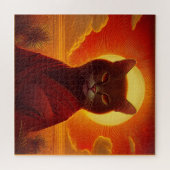 Graue Katze mit modischer Robe in der Sonnenunterg Puzzle (Horizontal)