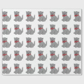 Graue Katze mit rotem Bogen-Packpapier Geschenkpapier (Flach)