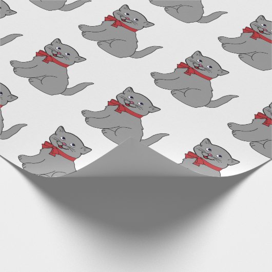 Graue Katze mit rotem Bogen-Packpapier Geschenkpapier (Ecke)