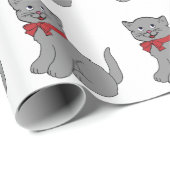 Graue Katze mit rotem Bogen-Packpapier Geschenkpapier (Rolleneckpunkt)