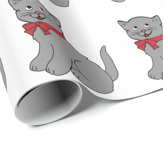 Graue Katze mit rotem Bogen-Packpapier Geschenkpapier (Rolleneckpunkt)