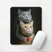 Graue Katze mit roter Katze in Umarmungshaltung Mousepad (Mit Mouse)