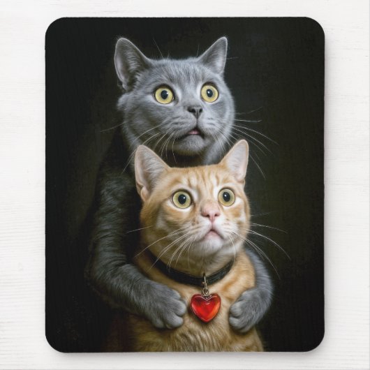 Graue Katze mit roter Katze in Umarmungshaltung Mousepad (Vorne)