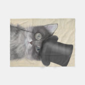 Graue Katze mit Top Hat Fleecedecke (Vorderseite (Horizontal))