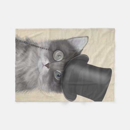 Graue Katze mit Top Hat Fleecedecke (Vorderseite (Horizontal))