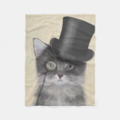 Graue Katze mit Top Hat Fleecedecke (Vorderseite)