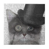 Graue Katze mit Top Hat Fliese (Vorderseite)