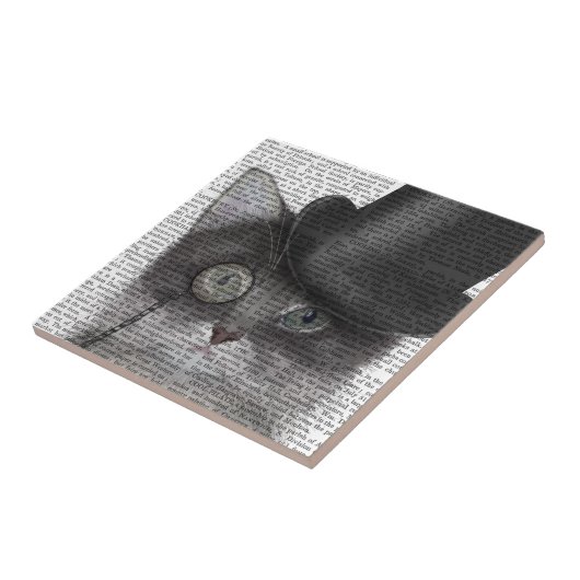 Graue Katze mit Top Hat Fliese (Seite)