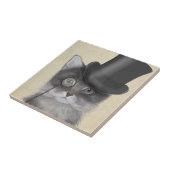 Graue Katze mit Top Hat Fliese (Seite)