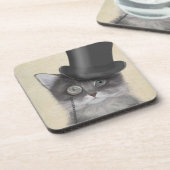Graue Katze mit Top Hat Getränkeuntersetzer (Linke Seite)