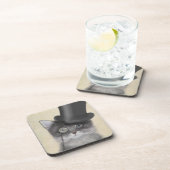 Graue Katze mit Top Hat Getränkeuntersetzer (Rechte Seite)