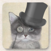 Graue Katze mit Top Hat Getränkeuntersetzer (Vorderseite)
