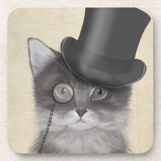 Graue Katze mit Top Hat Getränkeuntersetzer (Vorderseite)