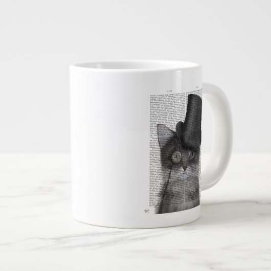 Graue Katze mit Top Hat Jumbo-Tasse (Vorderseite Rechts)