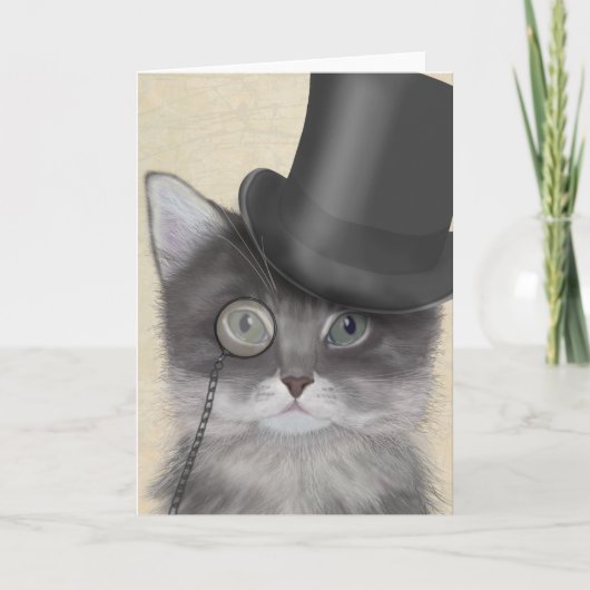 Graue Katze mit Top Hat Karte (Vorderseite)