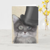 Graue Katze mit Top Hat Karte (Gelbe Blume)