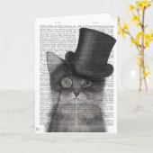 Graue Katze mit Top Hat Karte (Gelbe Blume)