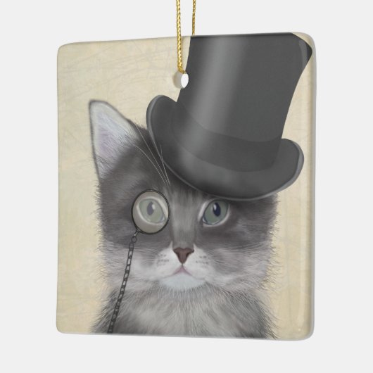 Graue Katze mit Top Hat Keramikornament (Links)