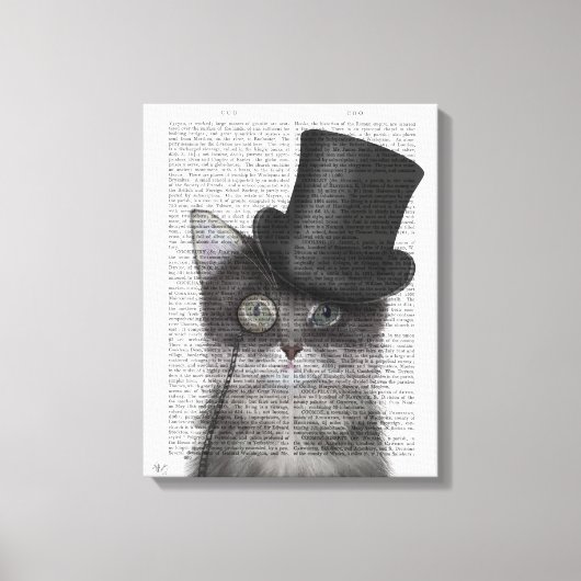 Graue Katze mit Top Hat Leinwanddruck (Vorderseite)