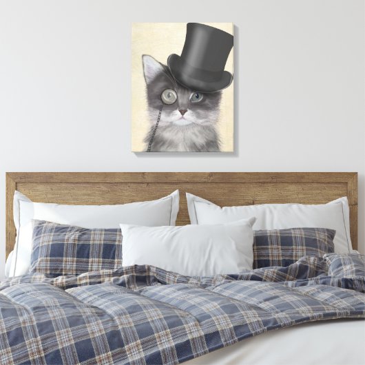 Graue Katze mit Top Hat Leinwanddruck (Insitu (Schlafzimmer))
