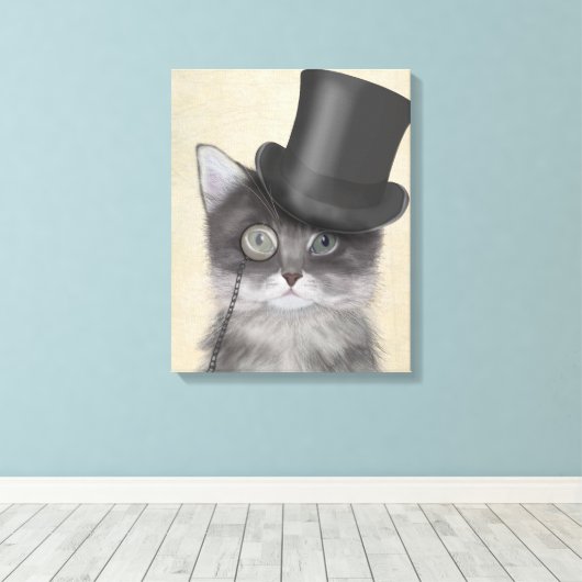 Graue Katze mit Top Hat Leinwanddruck (Insitu (Holzboden))