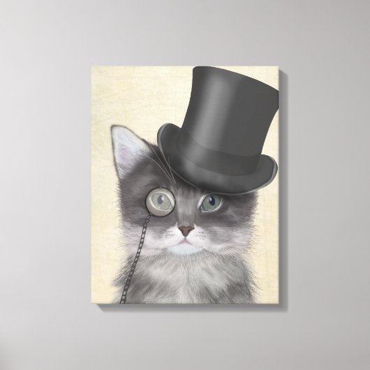 Graue Katze mit Top Hat Leinwanddruck (Vorderseite)