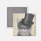 Graue Katze mit Top Hat Magnet (Vorderseite/Rückseite)
