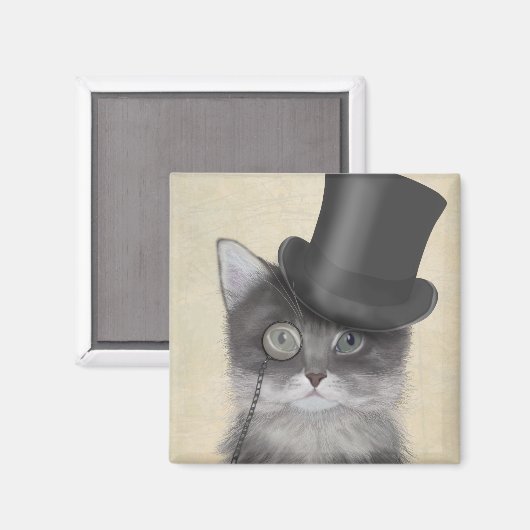 Graue Katze mit Top Hat Magnet (Vorderseite/Rückseite)