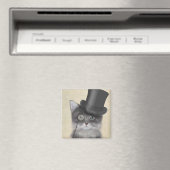 Graue Katze mit Top Hat Magnet (In Situ (Geschirrspüler))