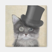Graue Katze mit Top Hat Magnet (Vorne)