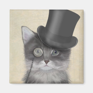 Graue Katze mit Top Hat Magnet