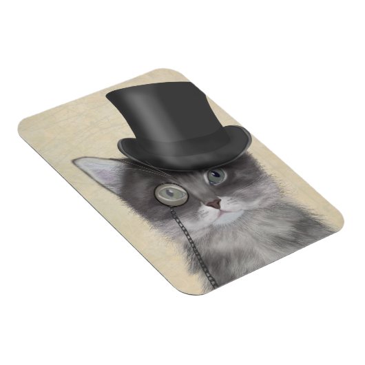 Graue Katze mit Top Hat Magnet (Rechte Seite)