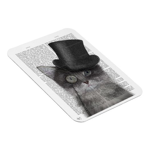 Graue Katze mit Top Hat Magnet (Rechte Seite)