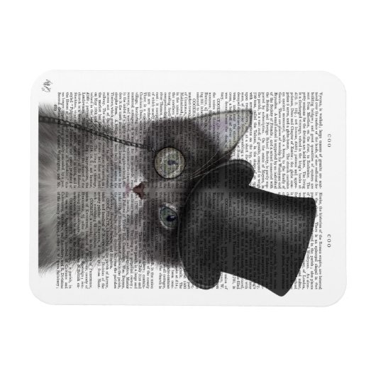 Graue Katze mit Top Hat Magnet (Horizontal)