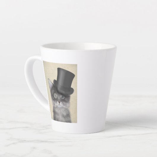 Graue Katze mit Top Hat Milchtasse (Linke Ecke)