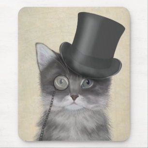 Graue Katze mit Top Hat Mousepad